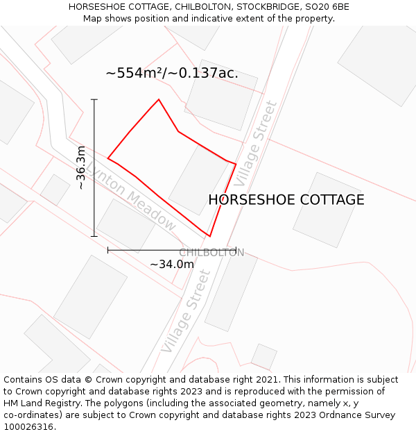 HORSESHOE COTTAGE, CHILBOLTON, STOCKBRIDGE, SO20 6BE: Plot and title map