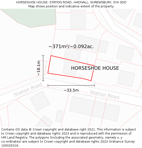 HORSESHOE HOUSE, STATION ROAD, HADNALL, SHREWSBURY, SY4 3DD: Plot and title map