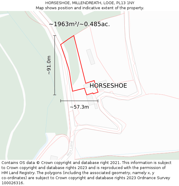 HORSESHOE, MILLENDREATH, LOOE, PL13 1NY: Plot and title map