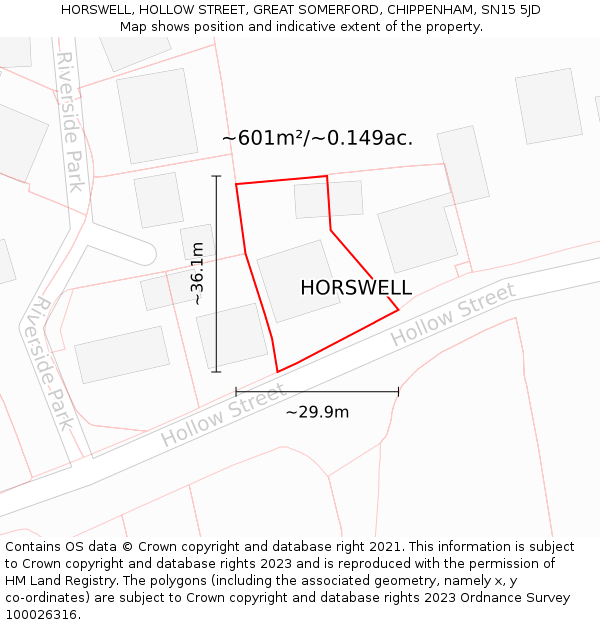 HORSWELL, HOLLOW STREET, GREAT SOMERFORD, CHIPPENHAM, SN15 5JD: Plot and title map