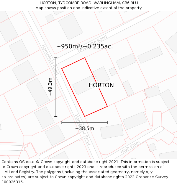 HORTON, TYDCOMBE ROAD, WARLINGHAM, CR6 9LU: Plot and title map