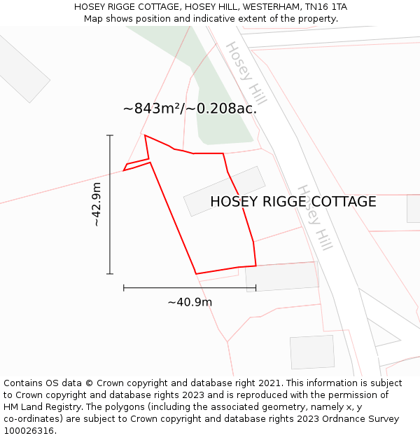 HOSEY RIGGE COTTAGE, HOSEY HILL, WESTERHAM, TN16 1TA: Plot and title map