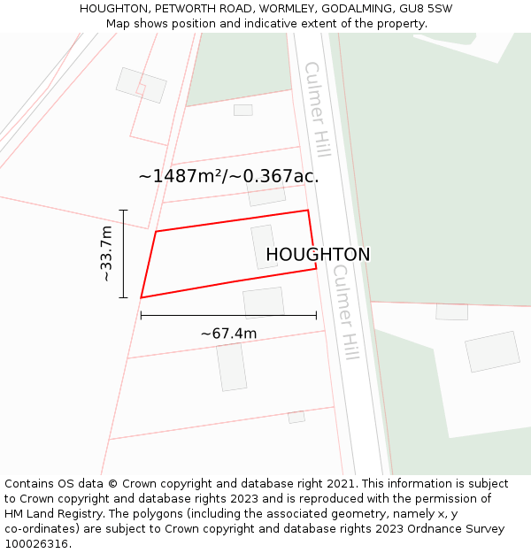 HOUGHTON, PETWORTH ROAD, WORMLEY, GODALMING, GU8 5SW: Plot and title map