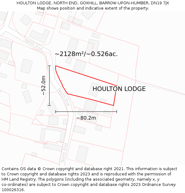 HOULTON LODGE, NORTH END, GOXHILL, BARROW-UPON-HUMBER, DN19 7JX: Plot and title map