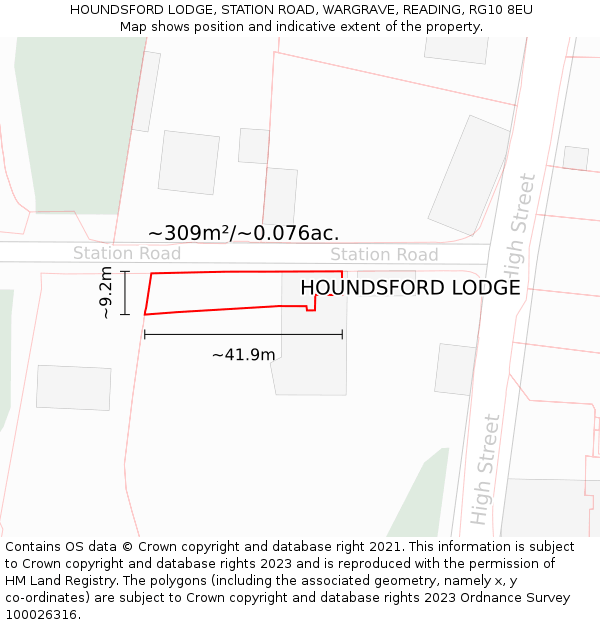 HOUNDSFORD LODGE, STATION ROAD, WARGRAVE, READING, RG10 8EU: Plot and title map