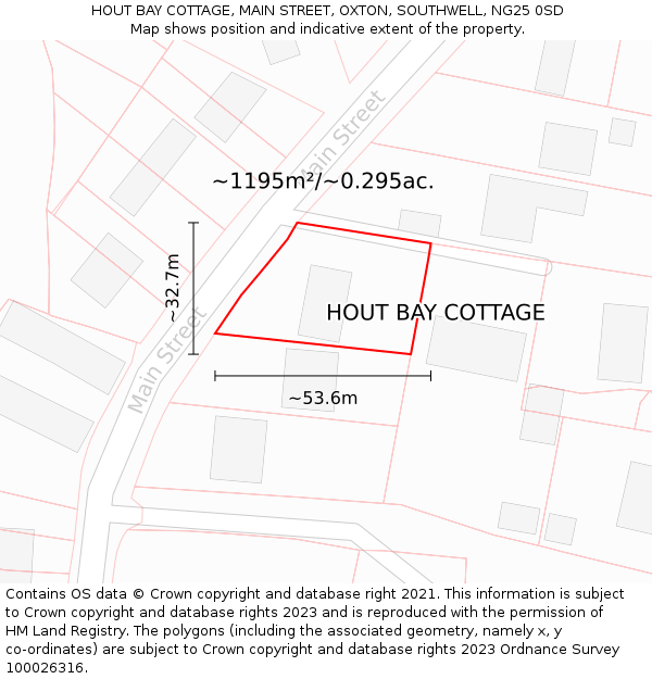 HOUT BAY COTTAGE, MAIN STREET, OXTON, SOUTHWELL, NG25 0SD: Plot and title map