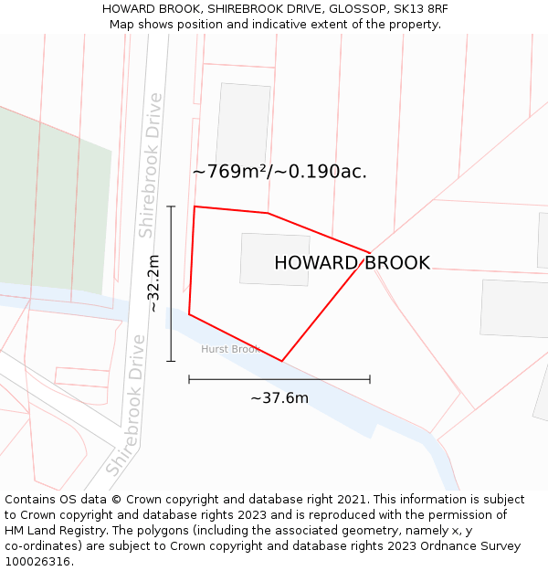 HOWARD BROOK, SHIREBROOK DRIVE, GLOSSOP, SK13 8RF: Plot and title map