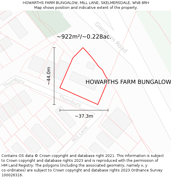 HOWARTHS FARM BUNGALOW, MILL LANE, SKELMERSDALE, WN8 8RH: Plot and title map