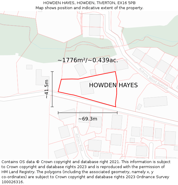 HOWDEN HAYES, HOWDEN, TIVERTON, EX16 5PB: Plot and title map