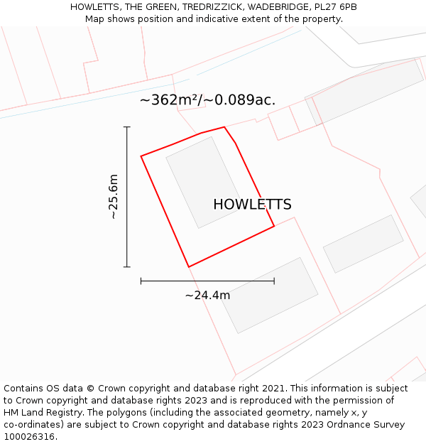 HOWLETTS, THE GREEN, TREDRIZZICK, WADEBRIDGE, PL27 6PB: Plot and title map