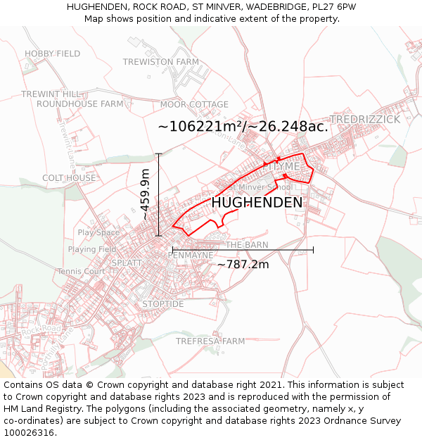 HUGHENDEN, ROCK ROAD, ST MINVER, WADEBRIDGE, PL27 6PW: Plot and title map