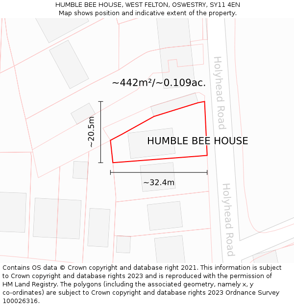 HUMBLE BEE HOUSE, WEST FELTON, OSWESTRY, SY11 4EN: Plot and title map