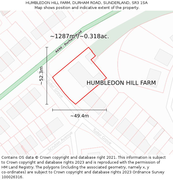 HUMBLEDON HILL FARM, DURHAM ROAD, SUNDERLAND, SR3 1SA: Plot and title map