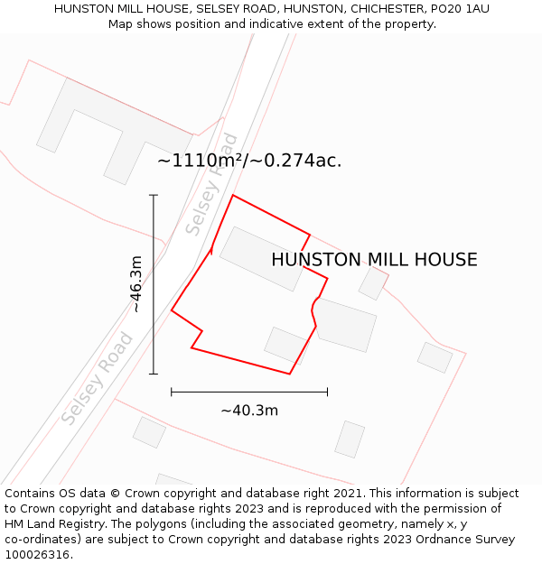 HUNSTON MILL HOUSE, SELSEY ROAD, HUNSTON, CHICHESTER, PO20 1AU: Plot and title map