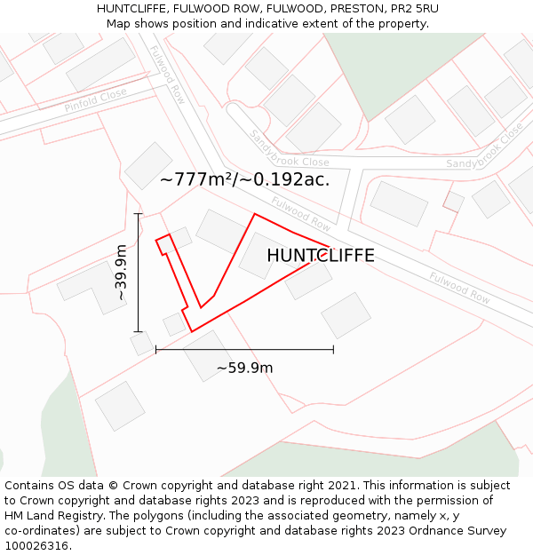 HUNTCLIFFE, FULWOOD ROW, FULWOOD, PRESTON, PR2 5RU: Plot and title map