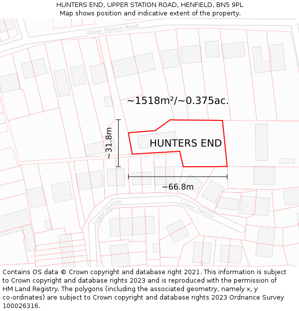 HUNTERS END, UPPER STATION ROAD, HENFIELD, BN5 9PL: Plot and title map