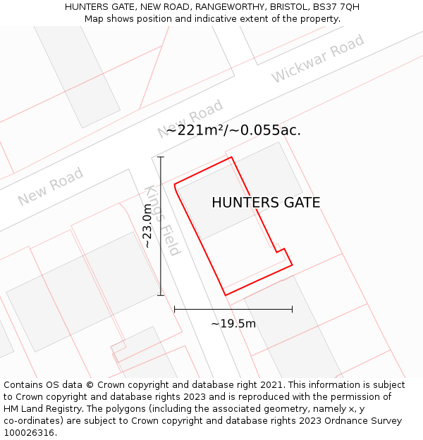 HUNTERS GATE, NEW ROAD, RANGEWORTHY, BRISTOL, BS37 7QH: Plot and title map