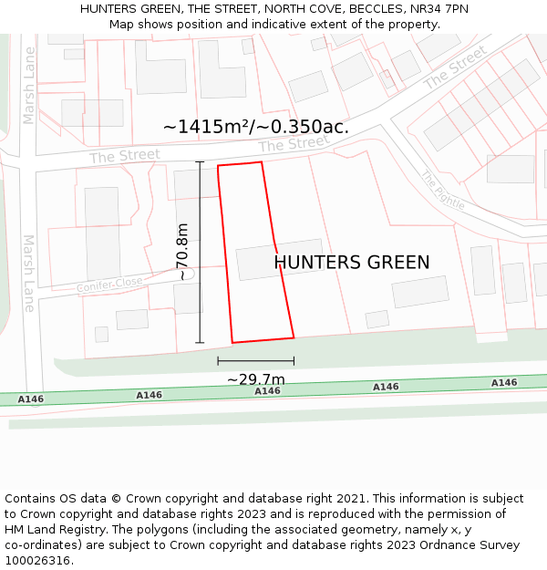 HUNTERS GREEN, THE STREET, NORTH COVE, BECCLES, NR34 7PN: Plot and title map