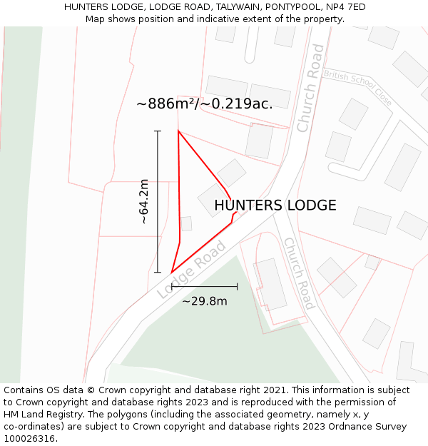 HUNTERS LODGE, LODGE ROAD, TALYWAIN, PONTYPOOL, NP4 7ED: Plot and title map