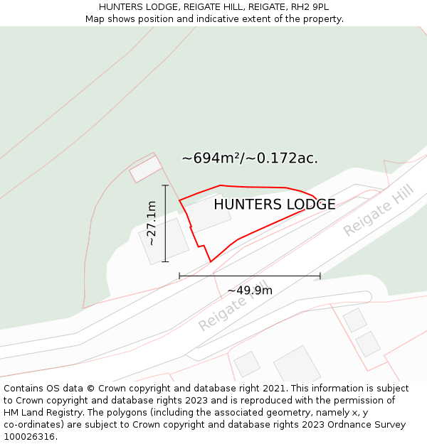 HUNTERS LODGE, REIGATE HILL, REIGATE, RH2 9PL: Plot and title map