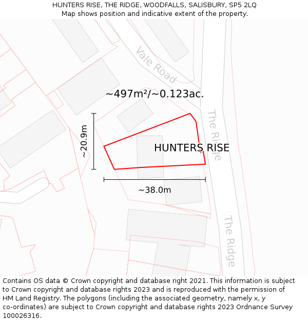 HUNTERS RISE, THE RIDGE, WOODFALLS, SALISBURY, SP5 2LQ: Plot and title map