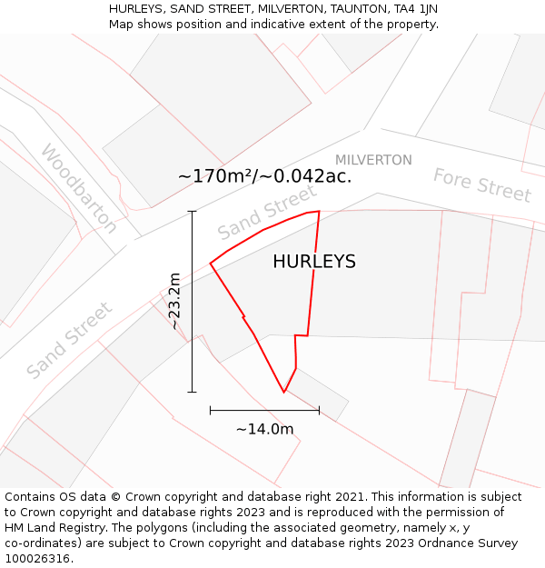 HURLEYS, SAND STREET, MILVERTON, TAUNTON, TA4 1JN: Plot and title map