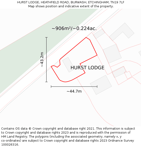 HURST LODGE, HEATHFIELD ROAD, BURWASH, ETCHINGHAM, TN19 7LF: Plot and title map