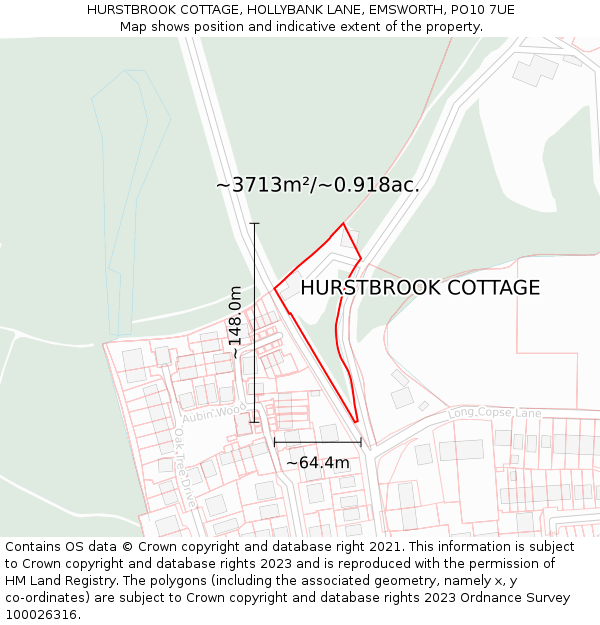 HURSTBROOK COTTAGE, HOLLYBANK LANE, EMSWORTH, PO10 7UE: Plot and title map