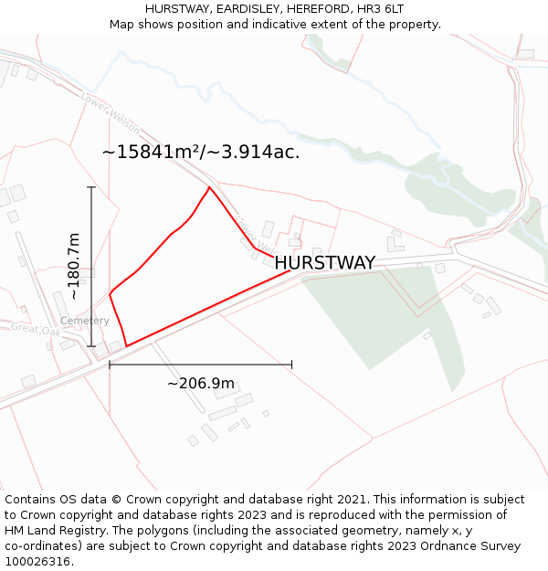 HURSTWAY, EARDISLEY, HEREFORD, HR3 6LT: Plot and title map