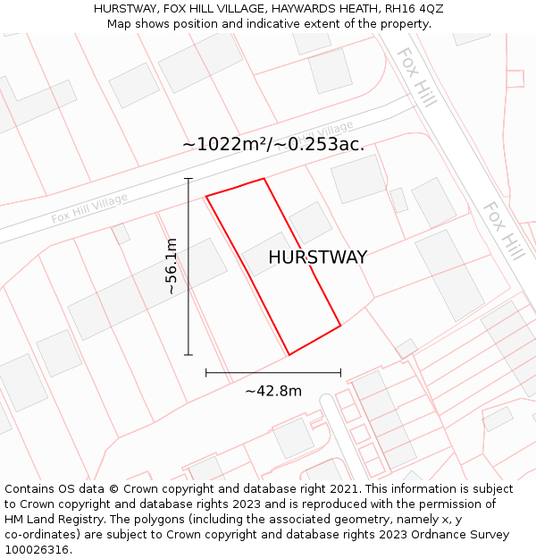 HURSTWAY, FOX HILL VILLAGE, HAYWARDS HEATH, RH16 4QZ: Plot and title map