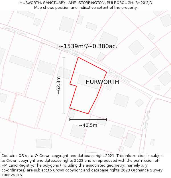 HURWORTH, SANCTUARY LANE, STORRINGTON, PULBOROUGH, RH20 3JD: Plot and title map