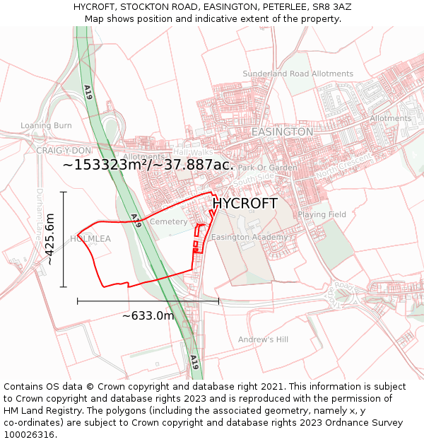 HYCROFT, STOCKTON ROAD, EASINGTON, PETERLEE, SR8 3AZ: Plot and title map