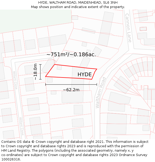 HYDE, WALTHAM ROAD, MAIDENHEAD, SL6 3NH: Plot and title map