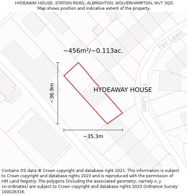 HYDEAWAY HOUSE, STATION ROAD, ALBRIGHTON, WOLVERHAMPTON, WV7 3QG: Plot and title map