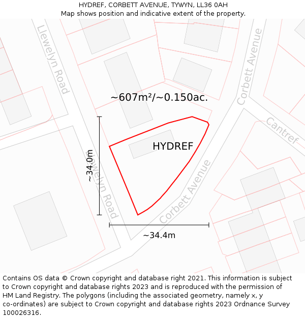 HYDREF, CORBETT AVENUE, TYWYN, LL36 0AH: Plot and title map