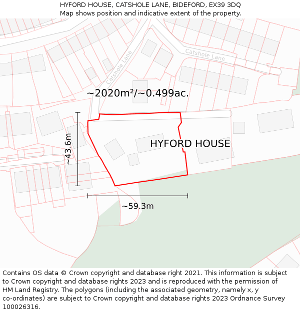 HYFORD HOUSE, CATSHOLE LANE, BIDEFORD, EX39 3DQ: Plot and title map