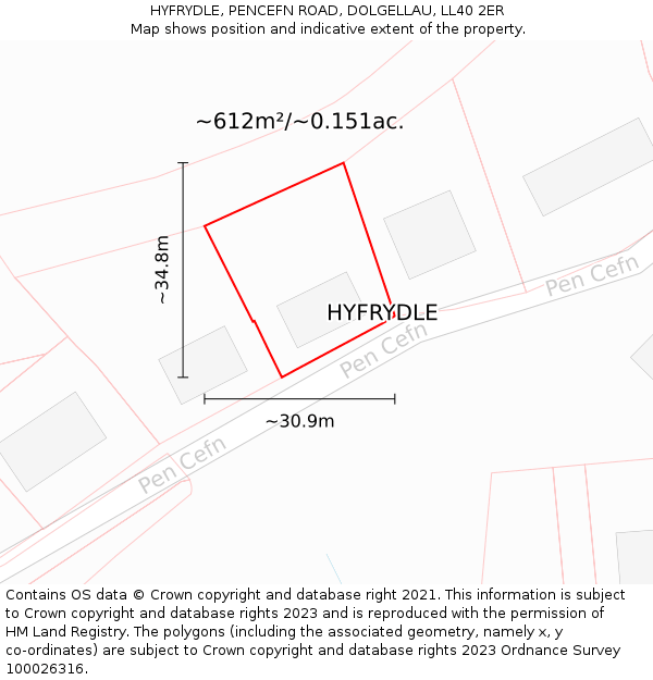 HYFRYDLE, PENCEFN ROAD, DOLGELLAU, LL40 2ER: Plot and title map