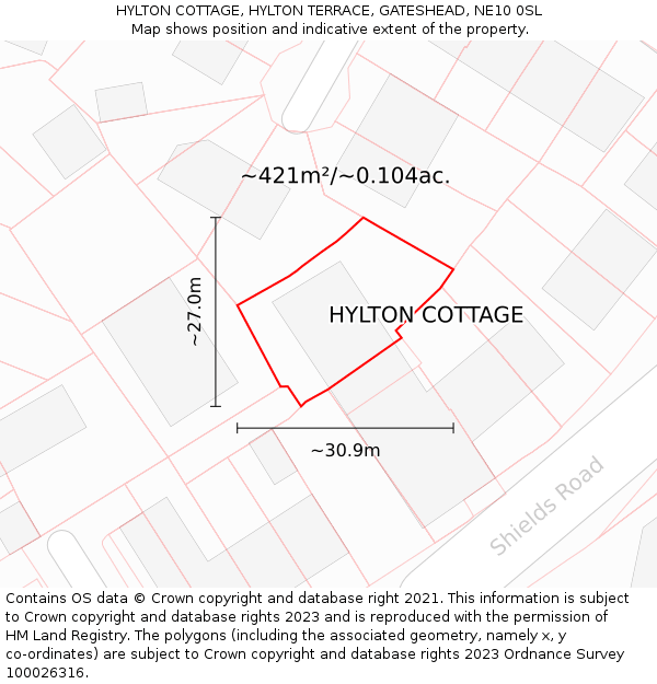 HYLTON COTTAGE, HYLTON TERRACE, GATESHEAD, NE10 0SL: Plot and title map