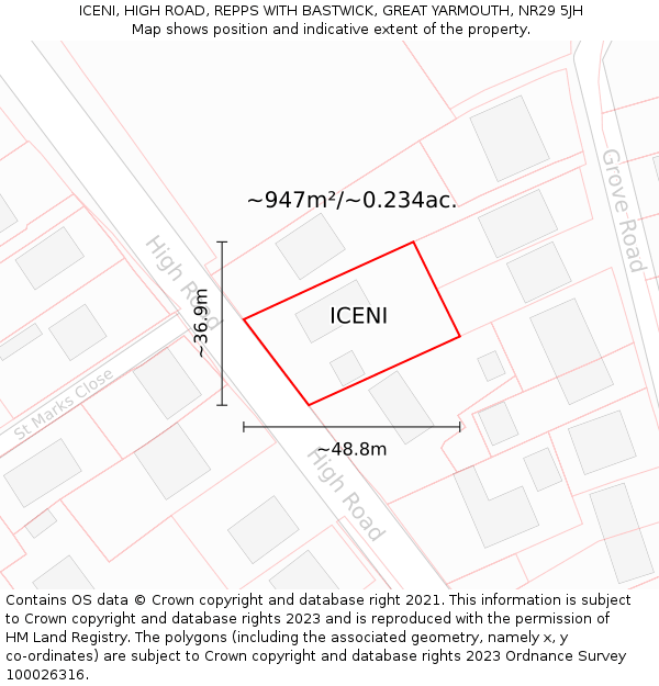 ICENI, HIGH ROAD, REPPS WITH BASTWICK, GREAT YARMOUTH, NR29 5JH: Plot and title map