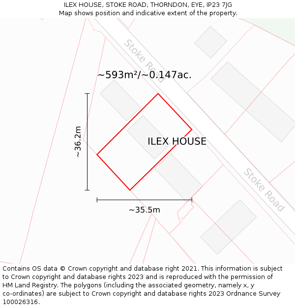 ILEX HOUSE, STOKE ROAD, THORNDON, EYE, IP23 7JG: Plot and title map