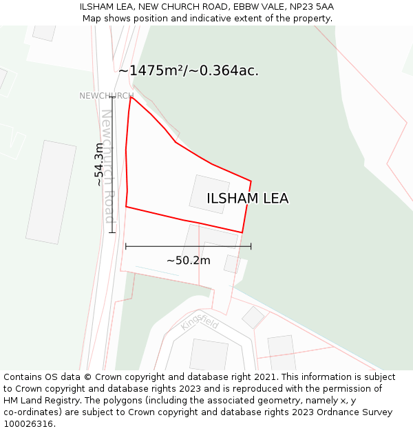 ILSHAM LEA, NEW CHURCH ROAD, EBBW VALE, NP23 5AA: Plot and title map