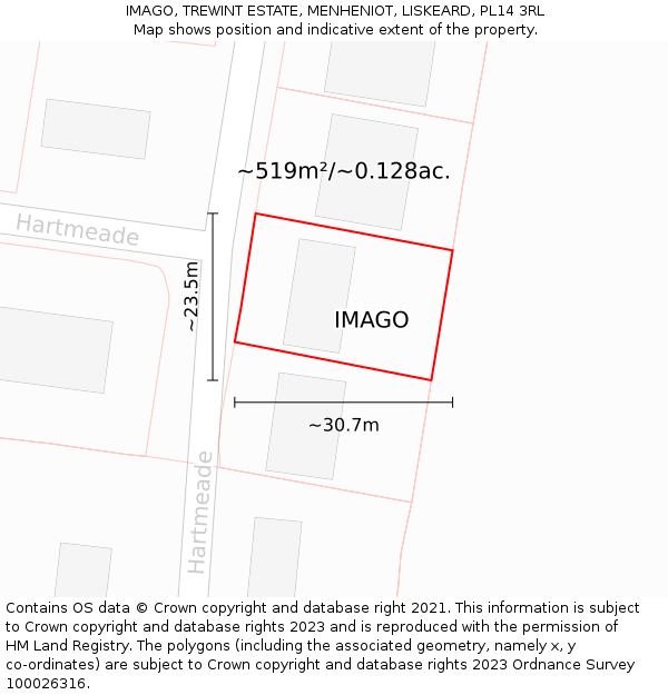 IMAGO, TREWINT ESTATE, MENHENIOT, LISKEARD, PL14 3RL: Plot and title map