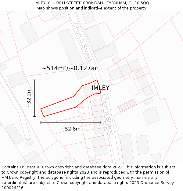 IMLEY, CHURCH STREET, CRONDALL, FARNHAM, GU10 5QQ: Plot and title map