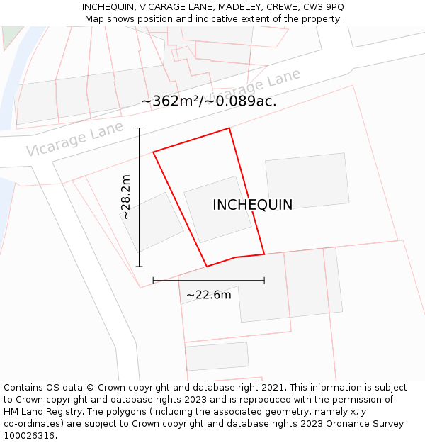 INCHEQUIN, VICARAGE LANE, MADELEY, CREWE, CW3 9PQ: Plot and title map