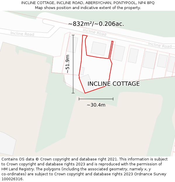 INCLINE COTTAGE, INCLINE ROAD, ABERSYCHAN, PONTYPOOL, NP4 8PQ: Plot and title map