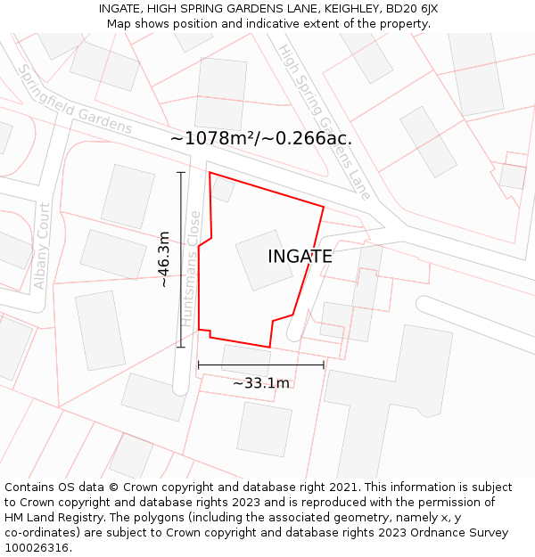 INGATE, HIGH SPRING GARDENS LANE, KEIGHLEY, BD20 6JX: Plot and title map