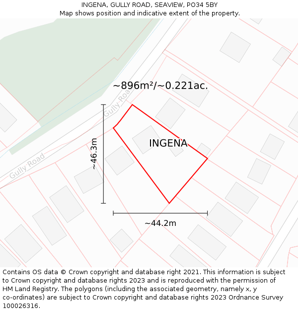 INGENA, GULLY ROAD, SEAVIEW, PO34 5BY: Plot and title map