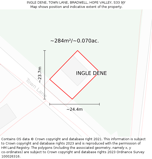 INGLE DENE, TOWN LANE, BRADWELL, HOPE VALLEY, S33 9JY: Plot and title map