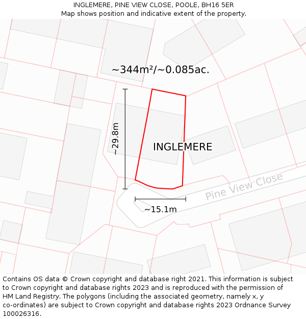 INGLEMERE, PINE VIEW CLOSE, POOLE, BH16 5ER: Plot and title map