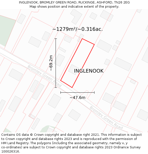 INGLENOOK, BROMLEY GREEN ROAD, RUCKINGE, ASHFORD, TN26 2EG: Plot and title map